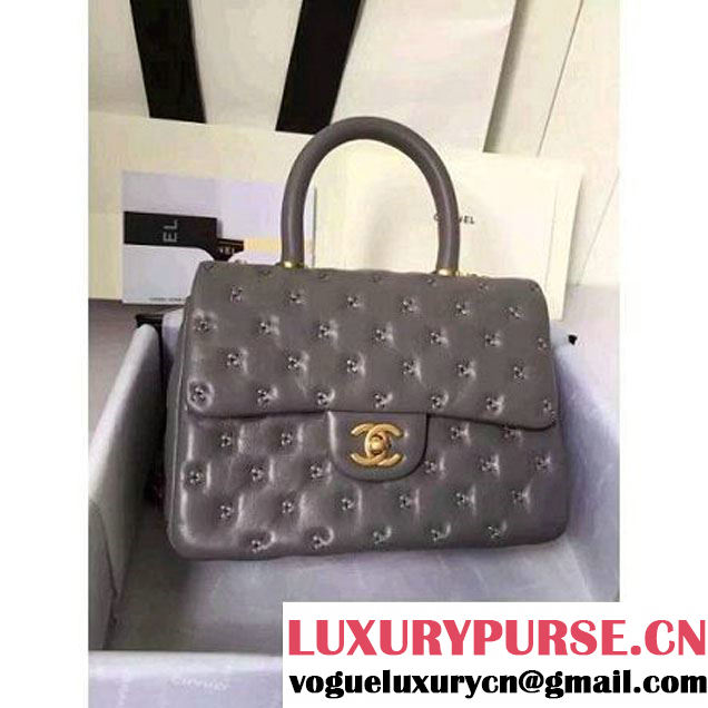 Chanel Small Stitches Lambskin Top Handle Bag Gray France 2016 (KN-6090913 )