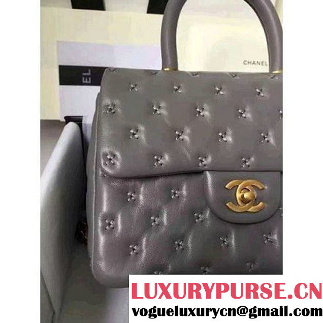 Chanel Small Stitches Lambskin Top Handle Bag Gray France 2016 (KN-6090913 )