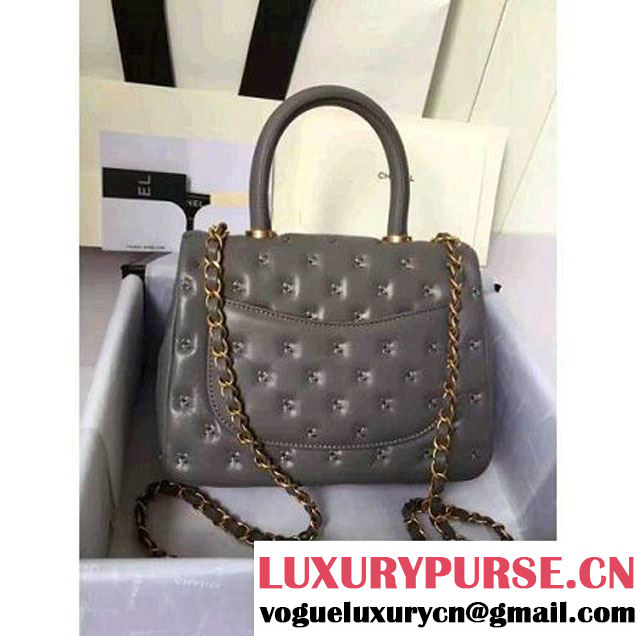 Chanel Small Stitches Lambskin Top Handle Bag Gray France 2016 (KN-6090913 )