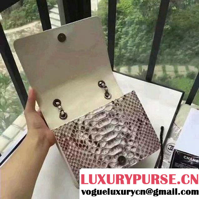 Chanel Small Python, Calfskin & Ruthenium Metal Bronze Flap Bag Gray F/W 2016 (YUN-6090918 )