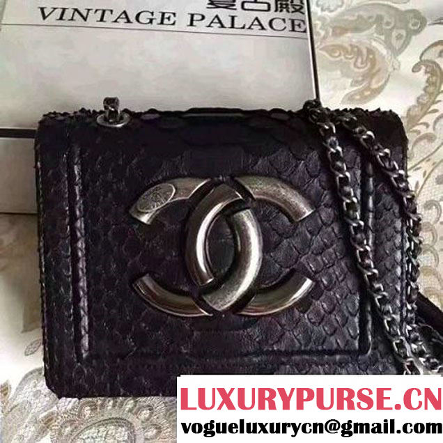 Chanel Small Python, Calfskin & Ruthenium Metal Bronze Flap Bag Black F/W 2016 (YUN-6090919 )