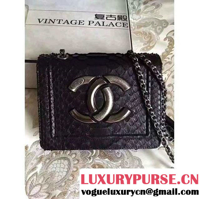 Chanel Small Python, Calfskin & Ruthenium Metal Bronze Flap Bag Black F/W 2016 (YUN-6090919 )