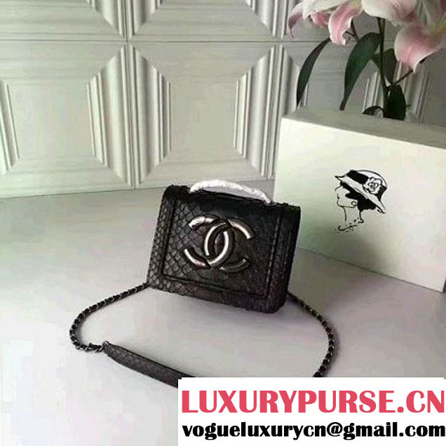 Chanel Small Python, Calfskin & Ruthenium Metal Bronze Flap Bag Black F/W 2016 (YUN-6090919 )