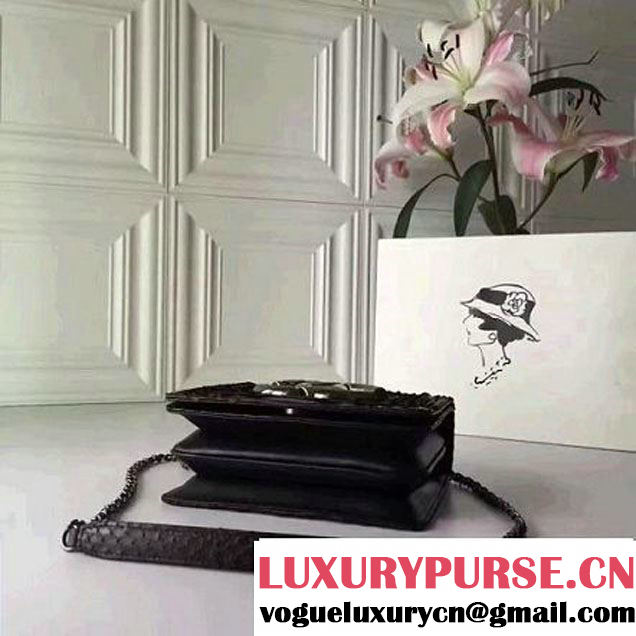 Chanel Small Python, Calfskin & Ruthenium Metal Bronze Flap Bag Black F/W 2016 (YUN-6090919 )