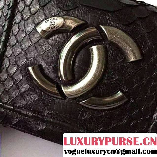 Chanel Small Python, Calfskin & Ruthenium Metal Bronze Flap Bag Black F/W 2016 (YUN-6090919 )