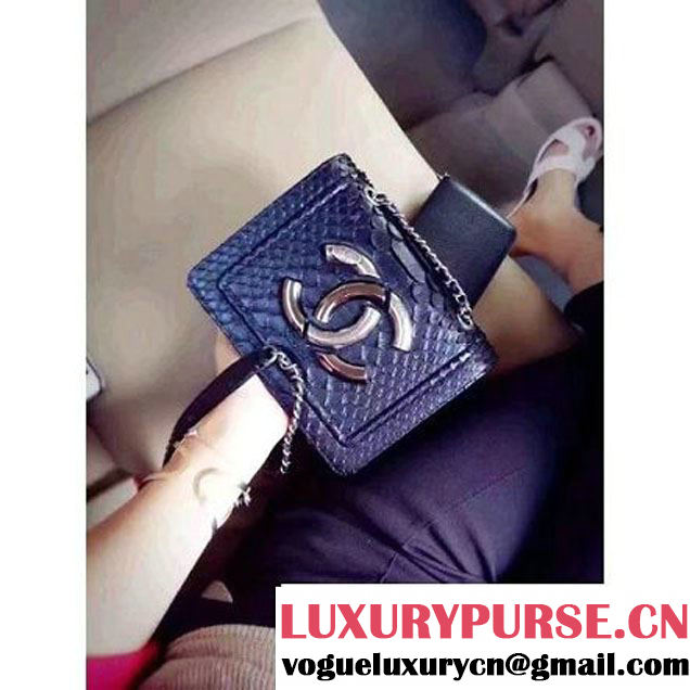 Chanel Small Python, Calfskin & Ruthenium Metal Bronze Flap Bag Blue F/W 2016 (YUN-6090920 )