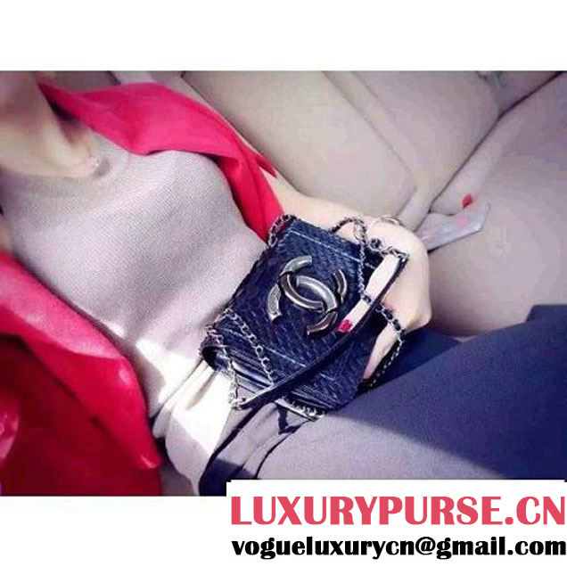 Chanel Small Python, Calfskin & Ruthenium Metal Bronze Flap Bag Blue F/W 2016 (YUN-6090920 )