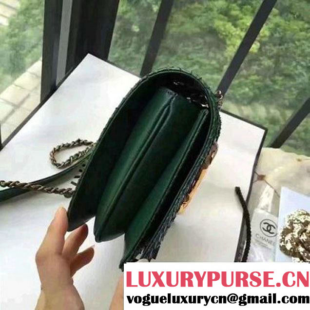 Chanel Small Python, Calfskin & Gold Metal Bronze Flap Bag Green F/W 2016 (YUN-6091805 )