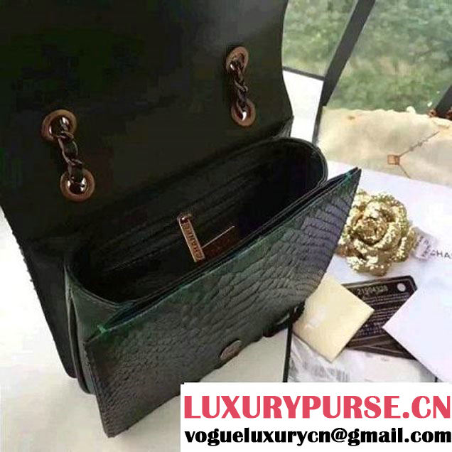 Chanel Small Python, Calfskin & Gold Metal Bronze Flap Bag Green F/W 2016 (YUN-6091805 )