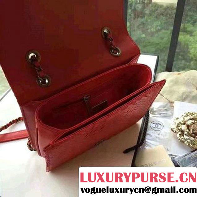 Chanel Small Python, Calfskin & Gold Metal Bronze Flap Bag Red F/W 2016 (YUN-6091806 )