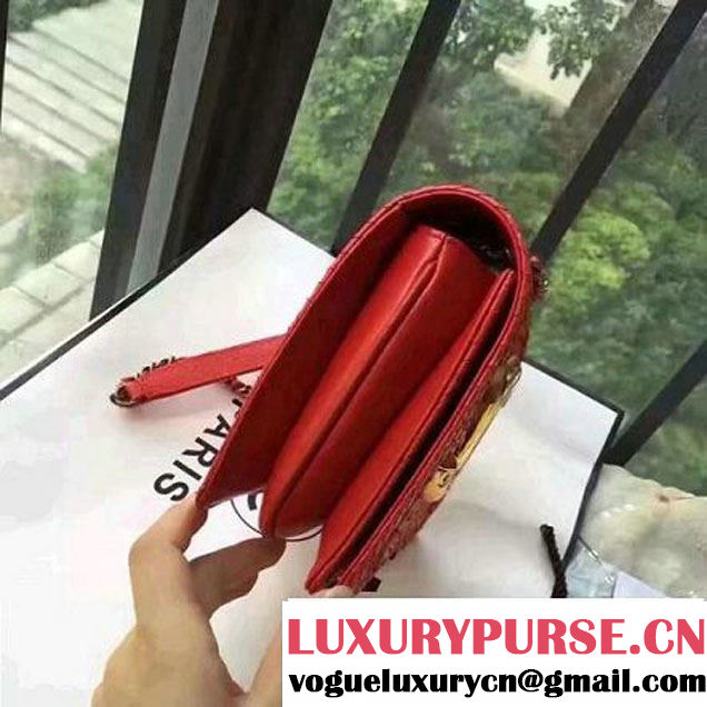 Chanel Small Python, Calfskin & Gold Metal Bronze Flap Bag Red F/W 2016 (YUN-6091806 )