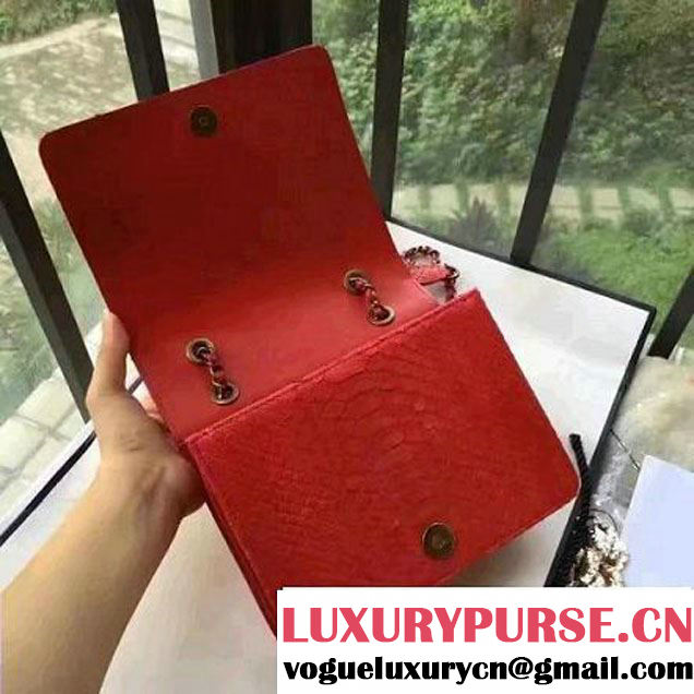 Chanel Small Python, Calfskin & Gold Metal Bronze Flap Bag Red F/W 2016 (YUN-6091806 )