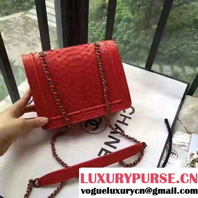 Chanel Small Python, Calfskin & Gold Metal Bronze Flap Bag Red F/W 2016 (YUN-6091806 )