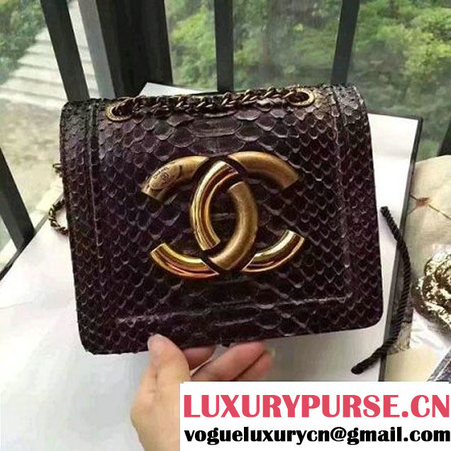 Chanel Small Python, Calfskin & Gold Metal Bronze Flap Bag Black/White F/W 2016 (YUN-6091807 )