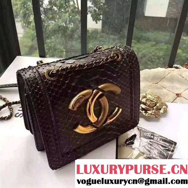 Chanel Small Python, Calfskin & Gold Metal Bronze Flap Bag Black/White F/W 2016 (YUN-6091807 )