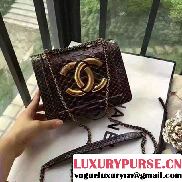 Chanel Small Python, Calfskin & Gold Metal Bronze Flap Bag Black/White F/W 2016 (YUN-6091807 )