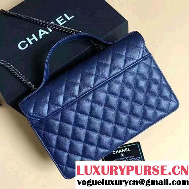 Chanel CC University Deerskin Top Handle Medium Flap Bag A93537 Navy Blue 2016 (2A058-6091916 )