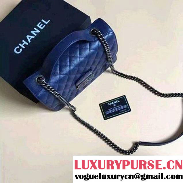 Chanel CC University Deerskin Top Handle Medium Flap Bag A93537 Navy Blue 2016 (2A058-6091916 )
