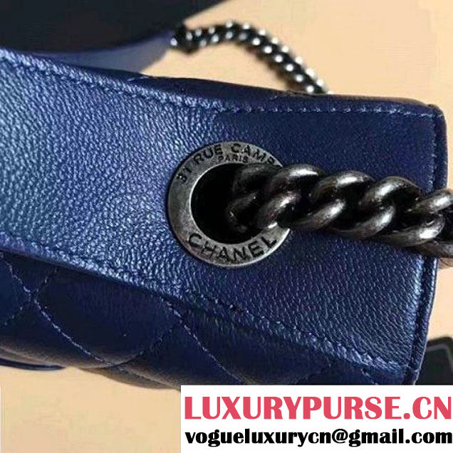 Chanel CC University Deerskin Top Handle Medium Flap Bag A93537 Navy Blue 2016 (2A058-6091916 )