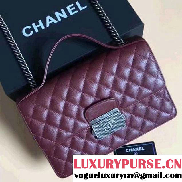 Chanel CC University Deerskin Top Handle Medium Flap Bag A93537 Burgundy 2016 (2a058-6091917 )