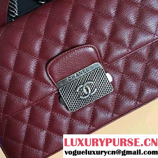 Chanel CC University Deerskin Top Handle Medium Flap Bag A93537 Burgundy 2016 (2a058-6091917 )