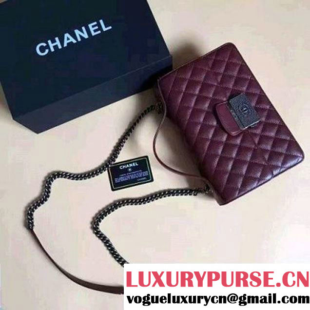 Chanel CC University Deerskin Top Handle Medium Flap Bag A93537 Burgundy 2016 (2a058-6091917 )