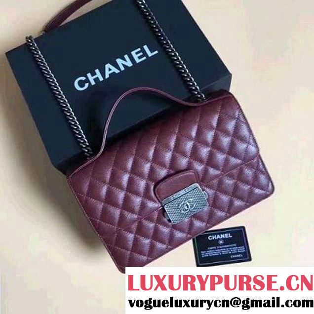 Chanel CC University Deerskin Top Handle Medium Flap Bag A93537 Burgundy 2016 (2a058-6091917 )