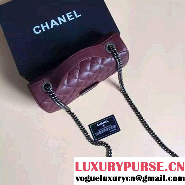 Chanel CC University Deerskin Top Handle Medium Flap Bag A93537 Burgundy 2016 (2a058-6091917 )
