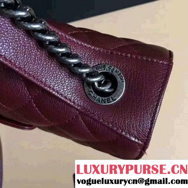 Chanel CC University Deerskin Top Handle Medium Flap Bag A93537 Burgundy 2016 (2a058-6091917 )