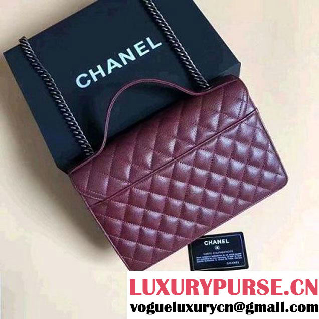 Chanel CC University Deerskin Top Handle Medium Flap Bag A93537 Burgundy 2016 (2a058-6091917 )