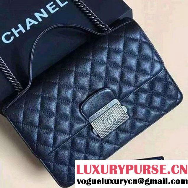 Chanel CC University Deerskin Top Handle Medium Flap Bag A93537 Black 2016 (2A058-6091918 )