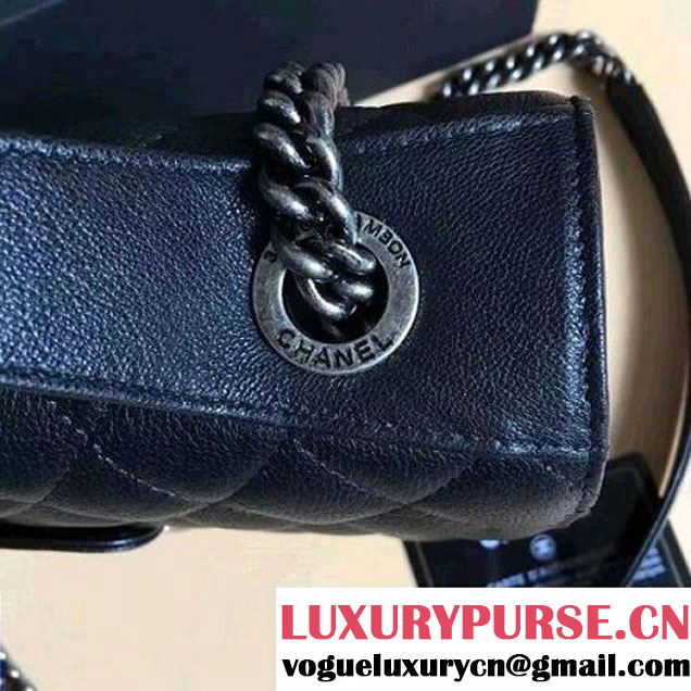 Chanel CC University Deerskin Top Handle Medium Flap Bag A93537 Black 2016 (2A058-6091918 )