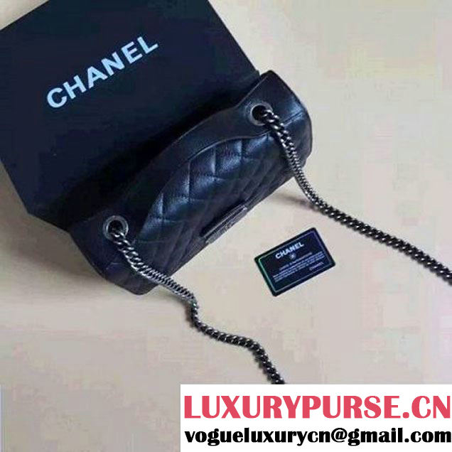 Chanel CC University Deerskin Top Handle Medium Flap Bag A93537 Black 2016 (2A058-6091918 )