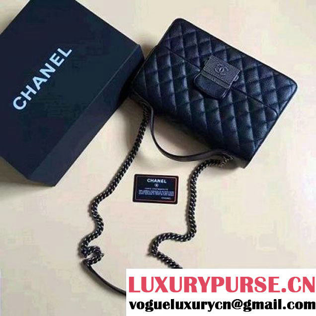 Chanel CC University Deerskin Top Handle Medium Flap Bag A93537 Black 2016 (2A058-6091918 )