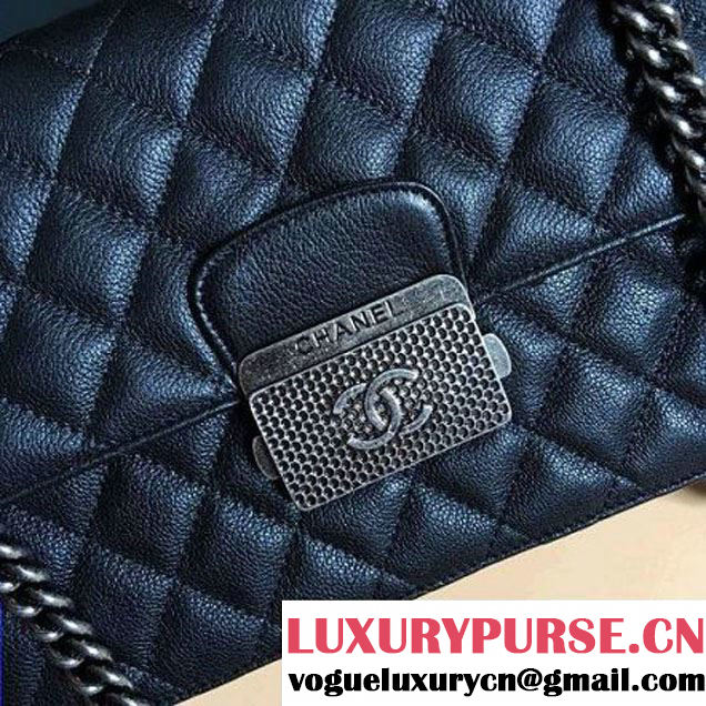Chanel CC University Deerskin Top Handle Medium Flap Bag A93537 Black 2016 (2A058-6091918 )