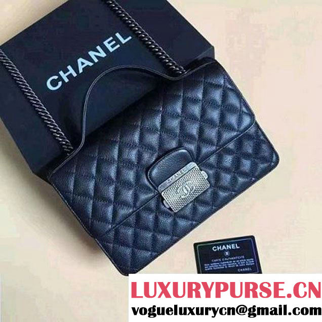 Chanel CC University Deerskin Top Handle Medium Flap Bag A93537 Black 2016 (2A058-6091918 )