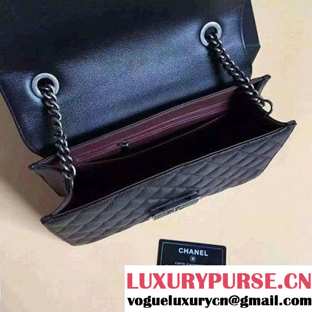 Chanel CC University Deerskin Top Handle Medium Flap Bag A93537 Black 2016 (2A058-6091918 )