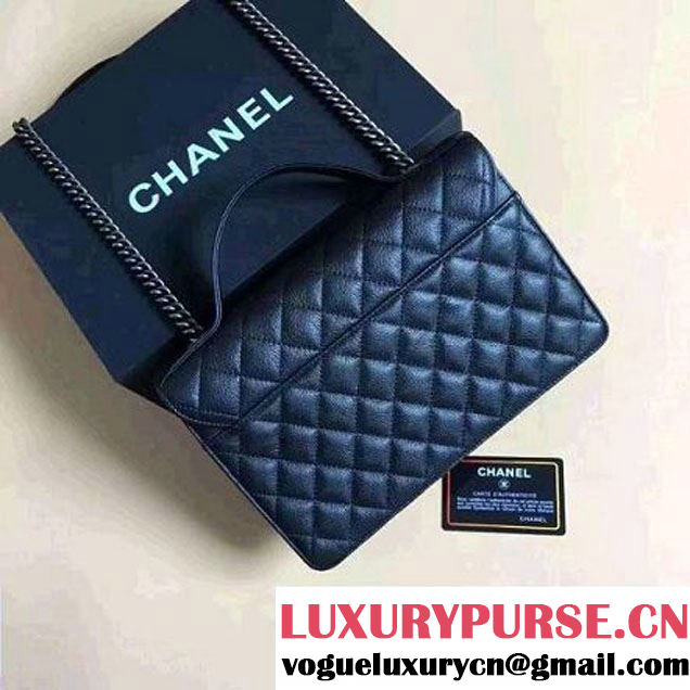 Chanel CC University Deerskin Top Handle Medium Flap Bag A93537 Black 2016 (2A058-6091918 )