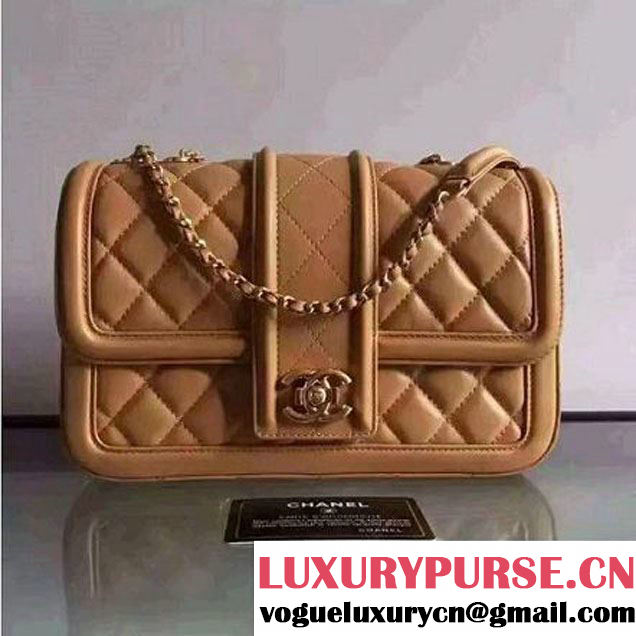 Chanel Quilted/Light Gold Metal Calfskin Small Elegant CC Flap Bag A91365 Apricot 2016 (1A145-6091920 )