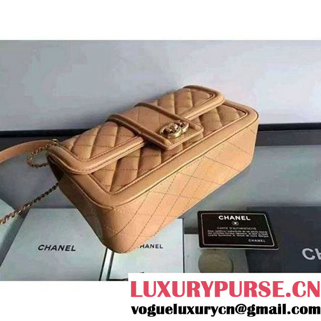 Chanel Quilted/Light Gold Metal Calfskin Small Elegant CC Flap Bag A91365 Apricot 2016 (1A145-6091920 )