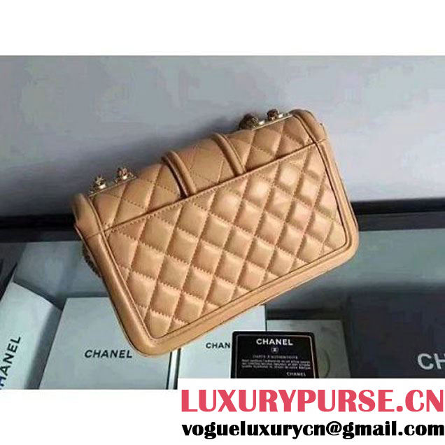 Chanel Quilted/Light Gold Metal Calfskin Small Elegant CC Flap Bag A91365 Apricot 2016 (1A145-6091920 )