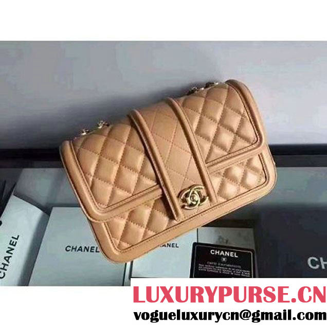 Chanel Quilted/Light Gold Metal Calfskin Small Elegant CC Flap Bag A91365 Apricot 2016 (1A145-6091920 )