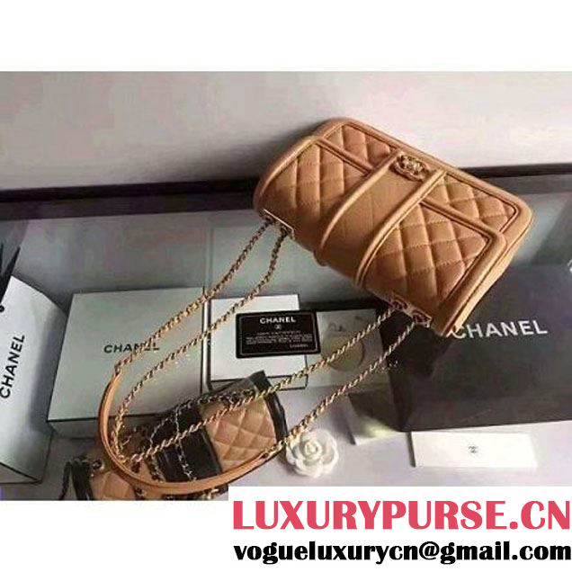 Chanel Quilted/Light Gold Metal Calfskin Small Elegant CC Flap Bag A91365 Apricot 2016 (1A145-6091920 )