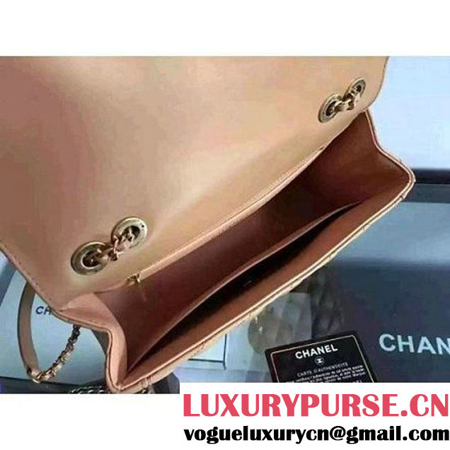 Chanel Quilted/Light Gold Metal Calfskin Small Elegant CC Flap Bag A91365 Apricot 2016 (1A145-6091920 )