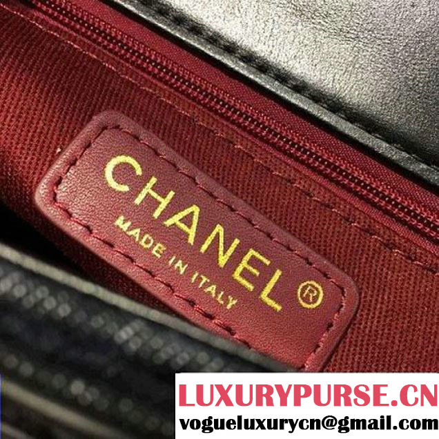 Chanel Denim and Calfskin/Light Gold Metal Small Flap Bag Black 2016 (2A058-6092010 )