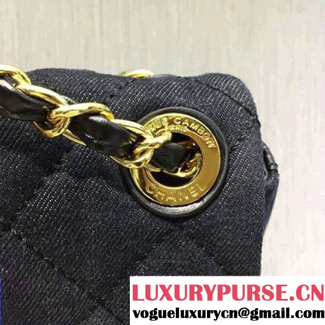 Chanel Denim and Calfskin/Light Gold Metal Small Flap Bag Black 2016 (2A058-6092010 )