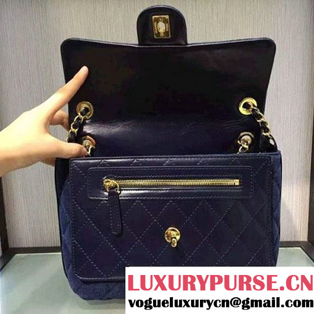 Chanel Denim and Calfskin/Light Gold Metal Small Flap Bag Blue 2016 (2A058-6092012 )