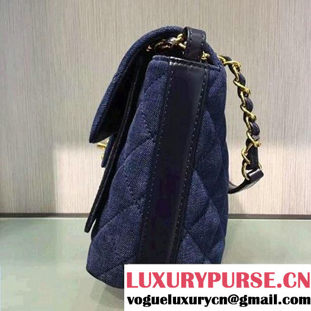 Chanel Denim and Calfskin/Light Gold Metal Small Flap Bag Blue 2016 (2A058-6092012 )