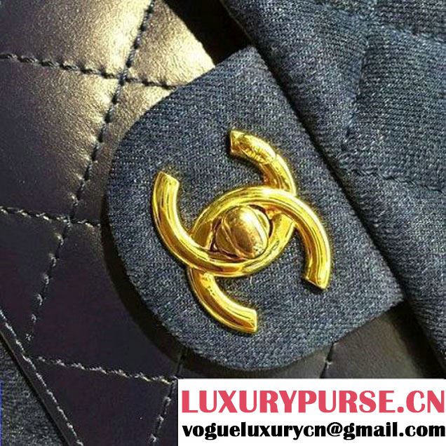 Chanel Denim and Calfskin/Light Gold Metal Small Flap Bag Blue 2016 (2A058-6092012 )