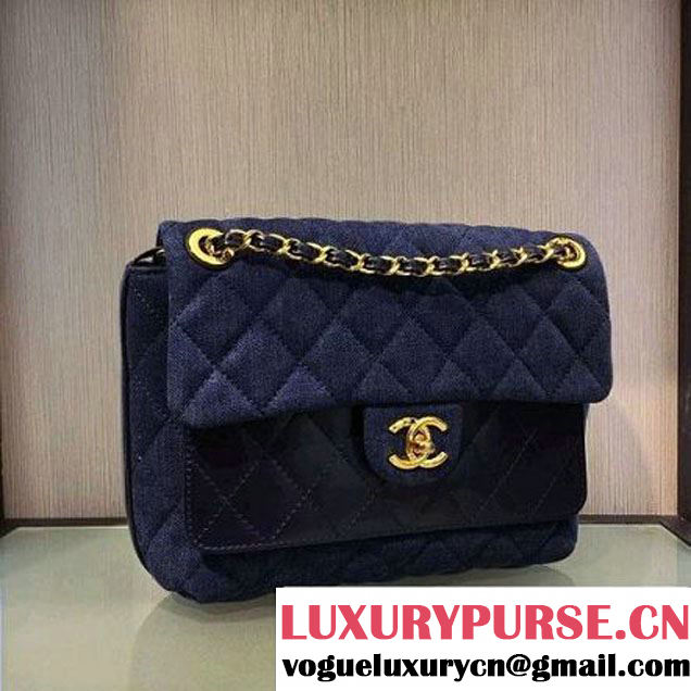 Chanel Denim and Calfskin/Light Gold Metal Small Flap Bag Blue 2016 (2A058-6092012 )